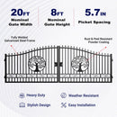 20x8 ft Steel Dual Swing Driveway Gate with Wider Goalposts