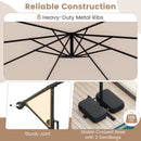 10 Feet Solar Offset Hanging Umbrella with Base and LED Lights-Beige
