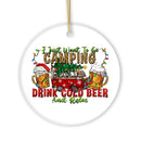 Festive Camping Lover Christmas Ornament, Holiday RV Camper and Beer Lover Gift