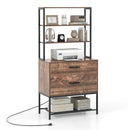 Freestanding File Cabinet with Charging Station and 3-Tier Open Shelves by LJGDeals