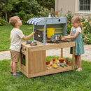 Kids Wooden Mud Kitchen Playset with Canopy and Faucet