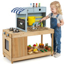 Kids Wooden Mud Kitchen Playset with Canopy and Faucet