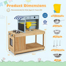 Kids Wooden Mud Kitchen Playset with Canopy and Faucet