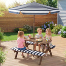 Fir Wood Kids Picnic Table with 2 Built-in Benches and Umbrella by LJGDeals