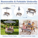Fir Wood Kids Picnic Table with 2 Built-in Benches and Umbrella