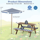 Fir Wood Kids Picnic Table with 2 Built-in Benches and Umbrella