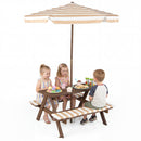 Fir Wood Kids Picnic Table with 2 Built-in Benches and Umbrella