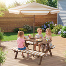 Fir Wood Kids Picnic Table with 2 Built-in Benches and Umbrella