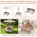 Fir Wood Kids Picnic Table with 2 Built-in Benches and Umbrella
