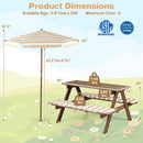 Fir Wood Kids Picnic Table with 2 Built-in Benches and Umbrella