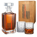 Firefighter Tactical Red Tattered American Flag Whiskey Decanter Gift Set