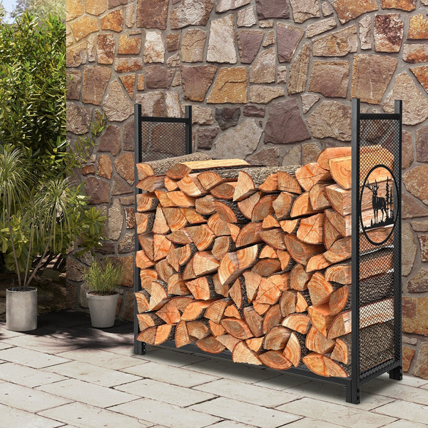4 Feet Firewood Rack Stand with Mesh Sides, photo 2 of 8
