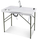 Fish Cleaning Table with 2 Sinks and 360° Rotatable Fauce-White by LJGDeals