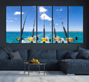 Fishing Roads on Boat Canvas Wall Art Print Ocean Seascape