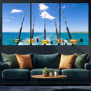 Fishing Roads on Boat Canvas Wall Art Print Ocean Seascape