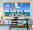 Fishing Roads on Boat Canvas Wall Art Print Ocean Seascape