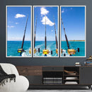 Fishing Roads on Boat Canvas Wall Art Print Ocean Seascape