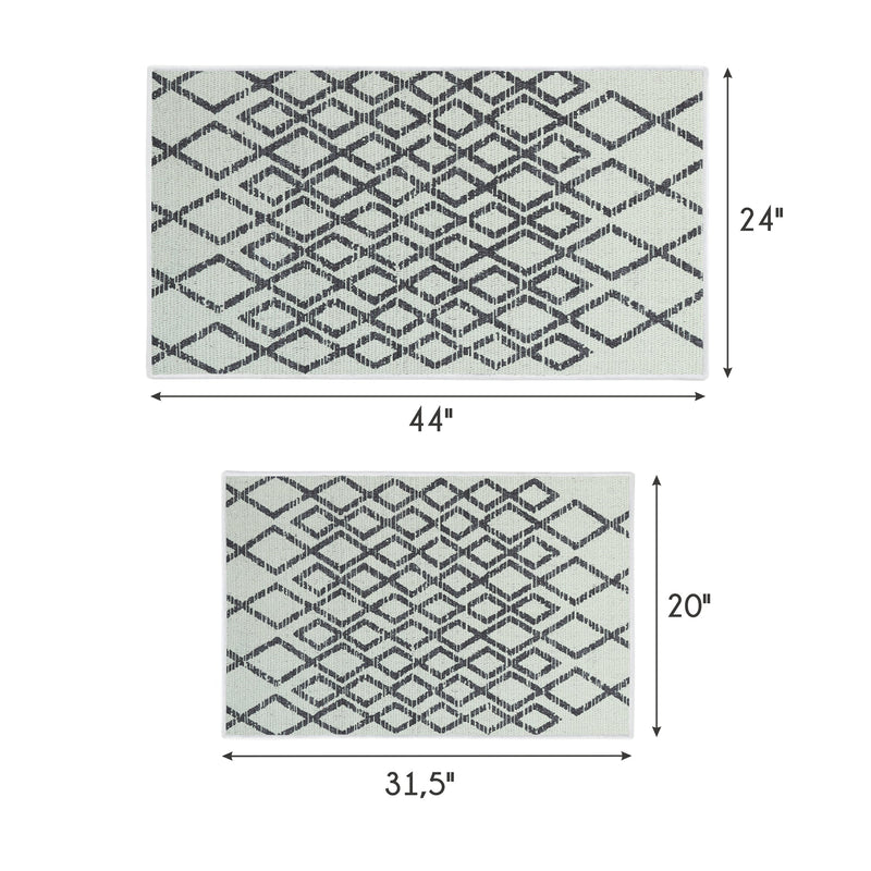 Geometric Diamond Design Non Skid Washable Kitchen Runner Rugs Set of 2| 44 x 24 and 31.5 x 20 Inches Floor Mats |Ivory