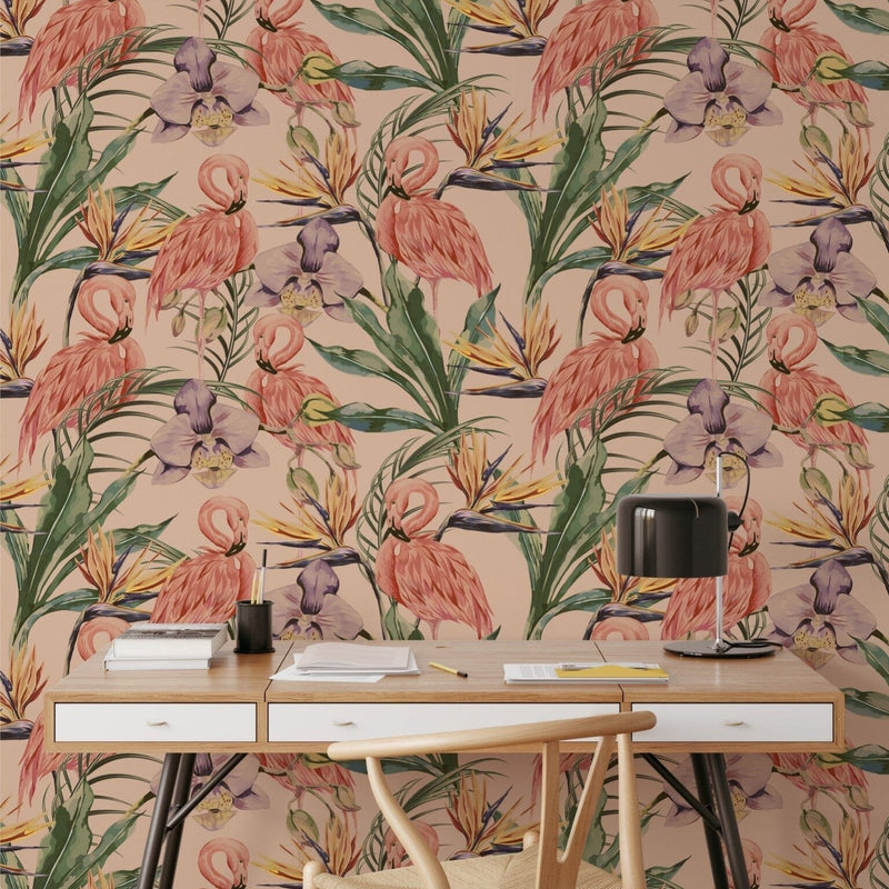 Pink Flamingo Pattern Wallpaper