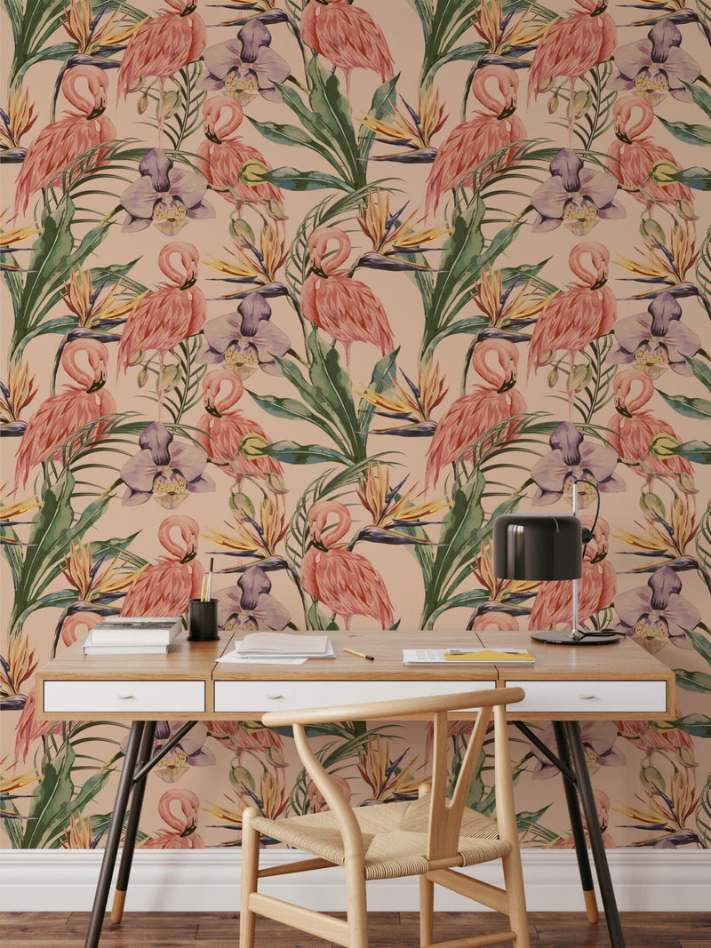 Pink Flamingo Pattern Wallpaper