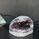 Flat Natural Amethyst Geode Centerpiece With Agate Layers