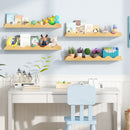 24 Inch Kids Bookshelf Set of 4 Wall-Mounted Picture Ledge Shelf-Natural