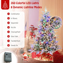 7 Feet Flocked Christmas Tree with 8 Lighting Modes and Multi-Color LED Lights