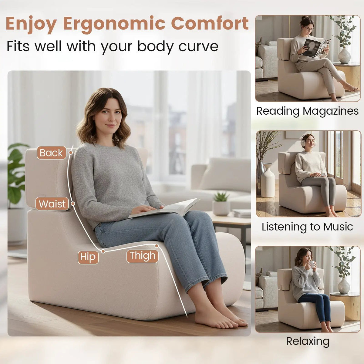 Floor Chair Lazy Sofa with Detachable Headrest, photo 6 of 16