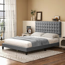 Queen Size Upholstered Platform Bed with Square Stitched Headboard by LJGDeals