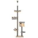 6-tier Floor-to-Ceiling Cat Tree 100-110 Inches Adjustable Height-Natural by LJGDeals