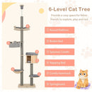 6-tier Floor-to-Ceiling Cat Tree 100-110 Inches Adjustable Height-Natural by LJGDeals