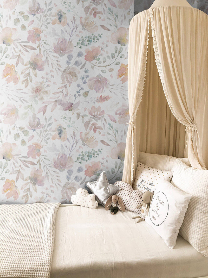 Delicate Watercolor Flowers Wall Mural