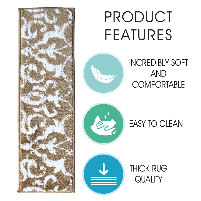 Stair Treads Rug 9"x28" Floral Collection | Beige