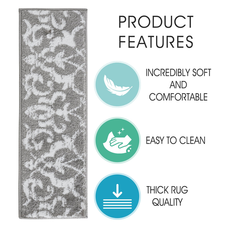Stair Treads Rug 9"x28" Floral Collection | Gray