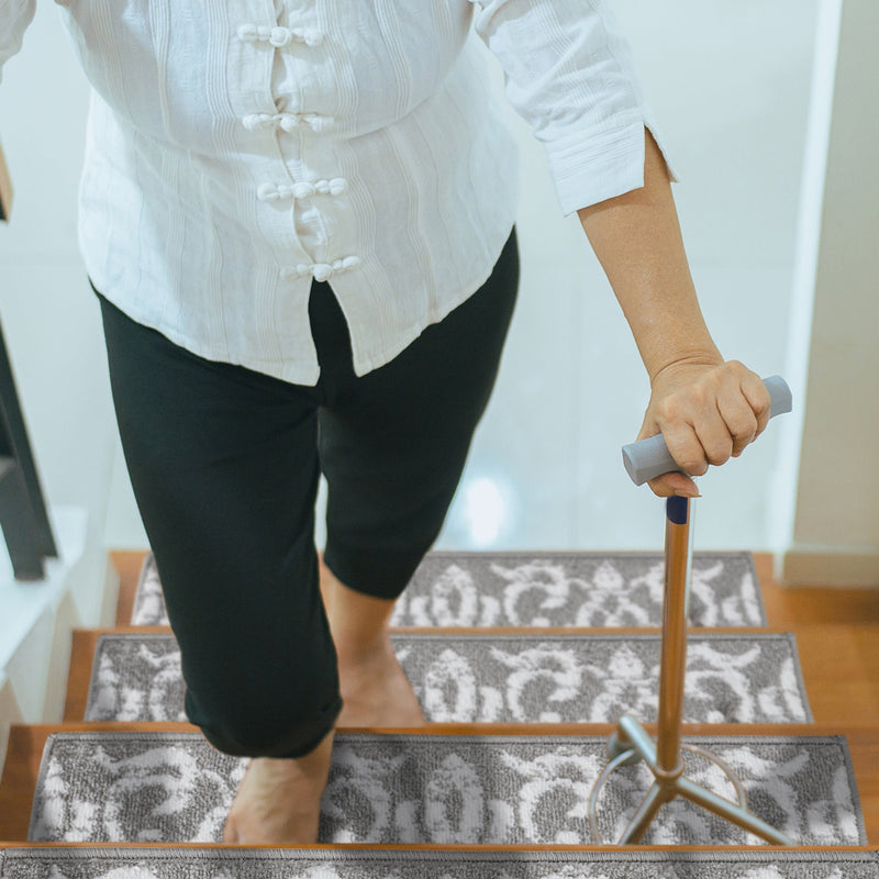 Stair Treads Rug 9"x28" Floral Collection | Gray