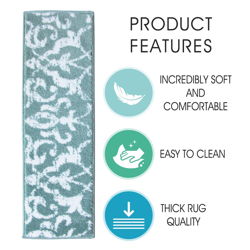 Stair Treads Rug 9"x28" Floral Collection | Teal