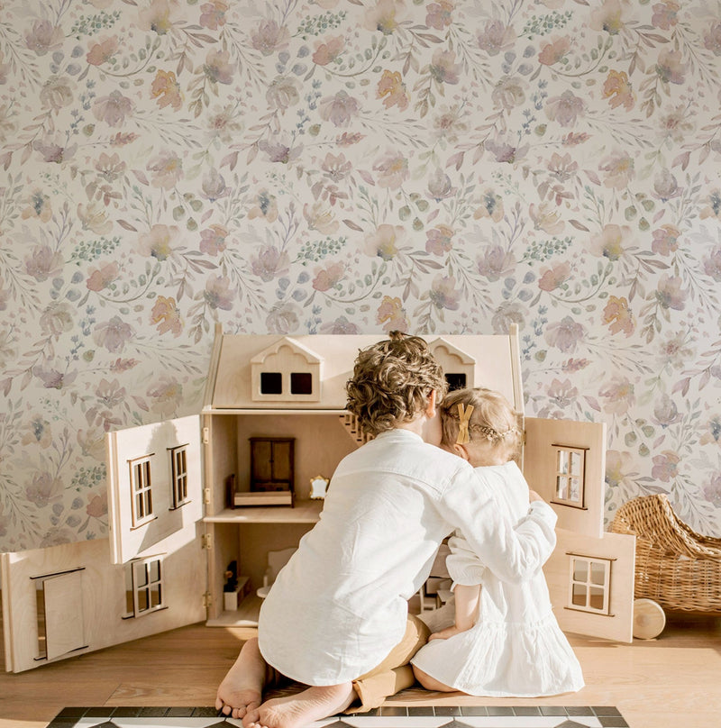 Delicate Watercolor Flowers Stick on Wallpaper