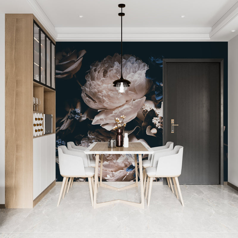 Large Dark Peony Mural Wallpaper