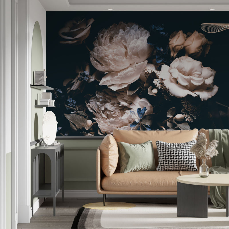 Large Dark Peony Mural Wallpaper