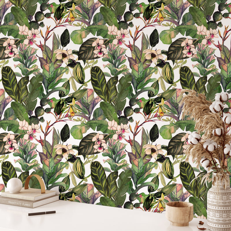 Green Tropical Leaves Wallpaper Mural