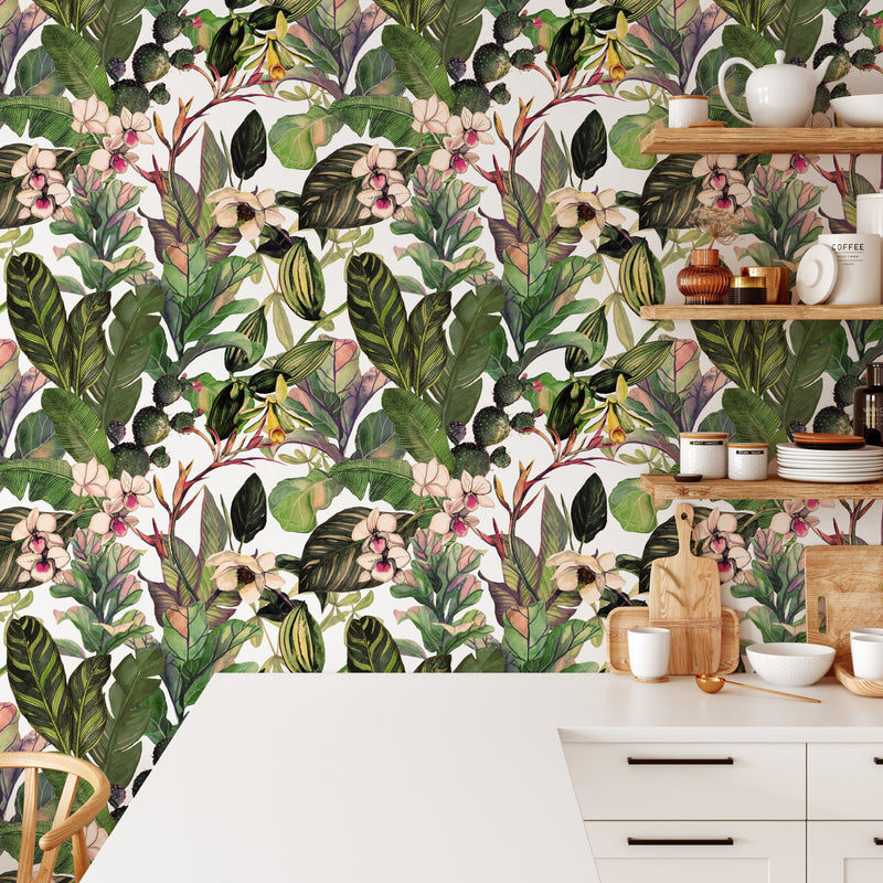 Green Tropical Leaves Wallpaper Mural