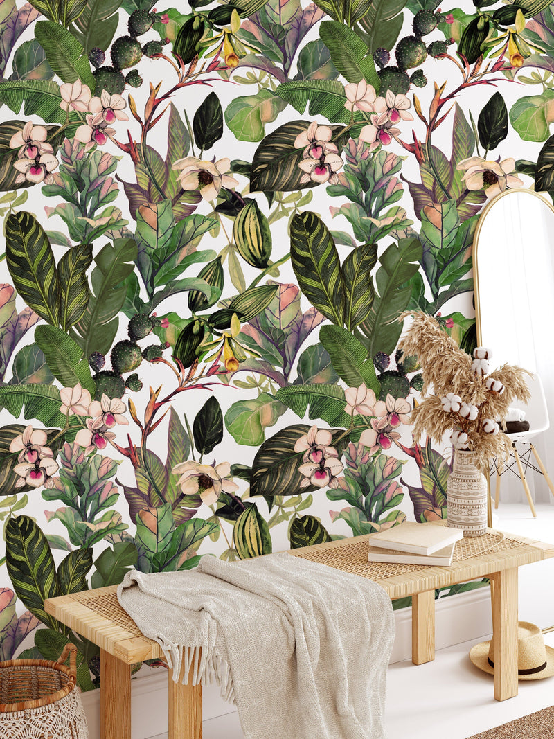 Green Tropical Leaves Wallpaper Mural