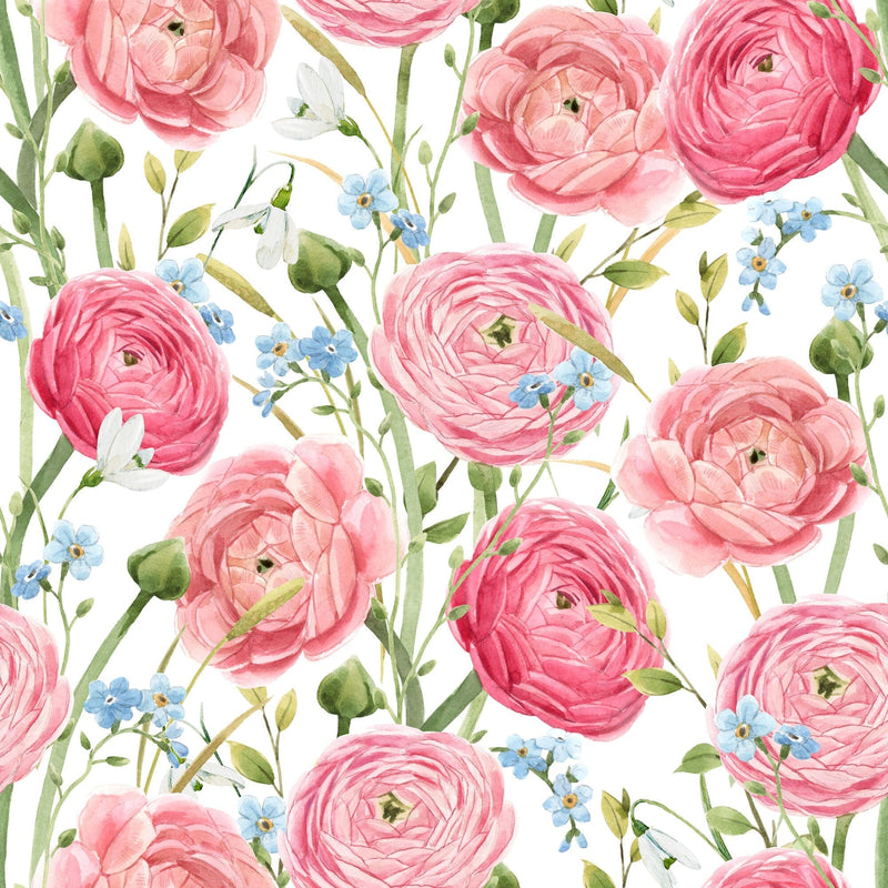 Watercolor pink summer flowers wallpaper