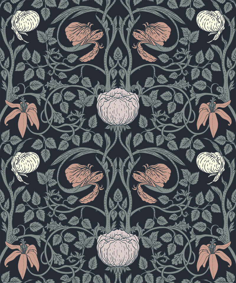 Retro Floral Peel and Stick Wallpaper - William Morris Wallpaper