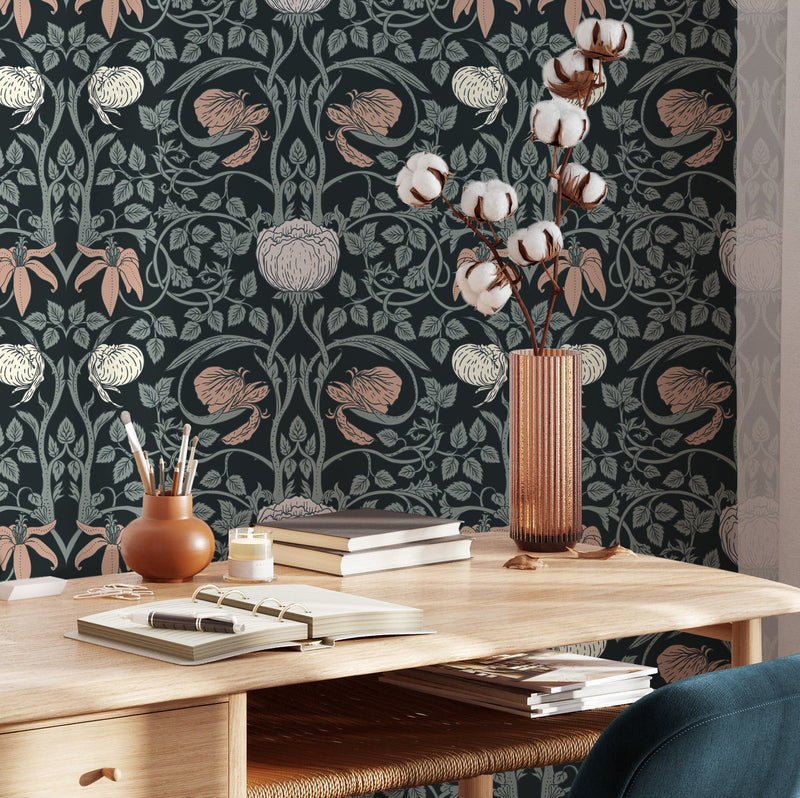 Retro Floral Peel and Stick Wallpaper - William Morris Wallpaper
