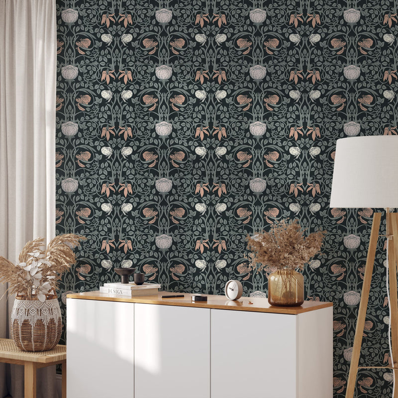 Retro Floral Peel and Stick Wallpaper - William Morris Wallpaper