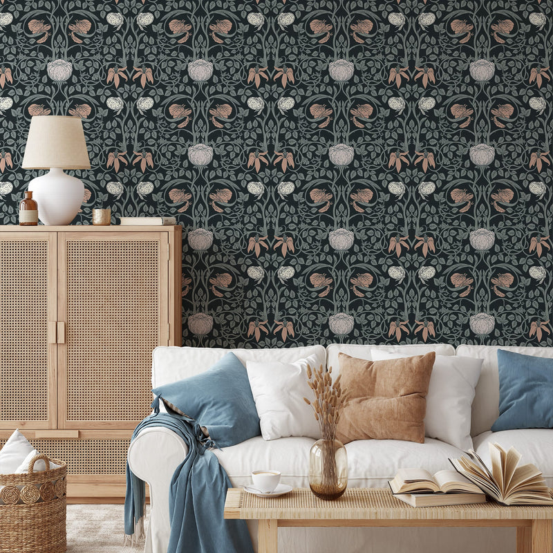 Retro Floral Peel and Stick Wallpaper - William Morris Wallpaper