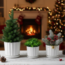 3-Piece White Ceramic Planter Pot Set with Fluted Design & Saucers