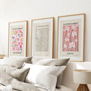 Pink and Beige Flower Market Set of 3 Prints. Retro Style by Wall Art Set