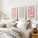 Pink and Beige Flower Market Set of 3 Prints. Retro Style by Wall Art Set